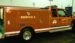 Hopkins Fire Dept. Rescue 23k Gold Leaf lettering and striping hand painted mascot pictorial